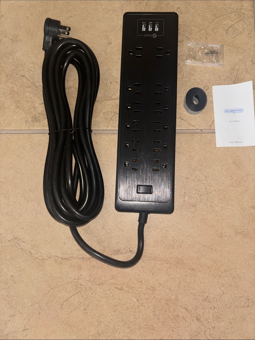 Black Power Strip with USB Charging Ports 12 feet